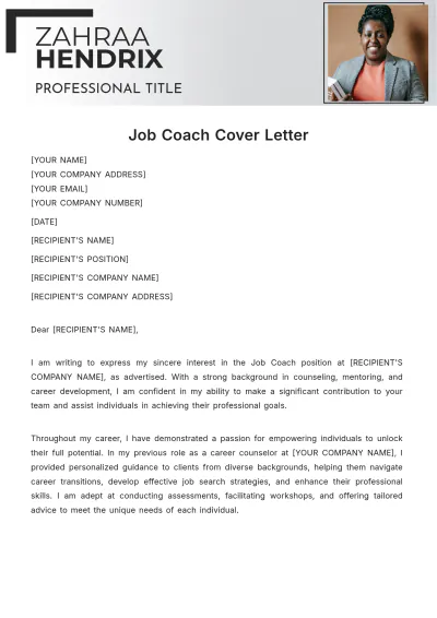 Free Job Coach Cover Letter Template to Edit Online