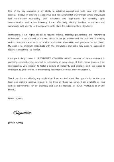 Free Job Coach Cover Letter Template to Edit Online