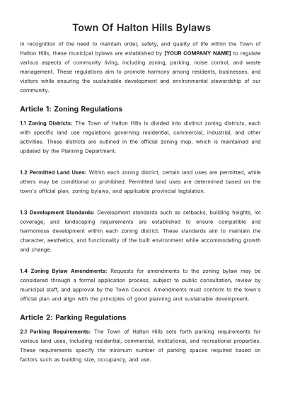 Free Town Of Halton Hills Bylaws Template to Edit Online