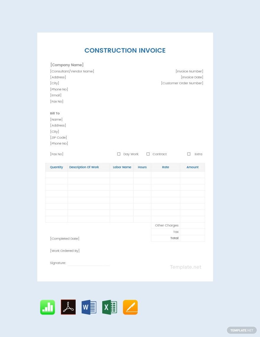 Free Sample Construction Invoice Template