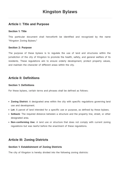 Free Kingston Bylaws Template to Edit Online