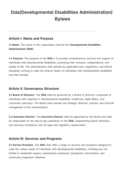 Free Dda(Developmental Disabilities Administration) Bylaws Template to Edit Online