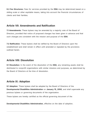 Free Dda(Developmental Disabilities Administration) Bylaws Template to Edit Online