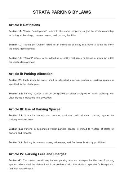 Free Strata Parking Bylaws Template to Edit Online