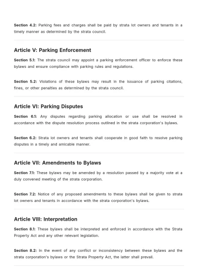 Free Strata Parking Bylaws Template to Edit Online