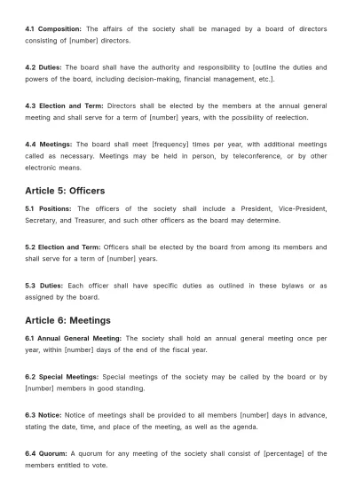 Free Alberta Society Bylaws Template to Edit Online