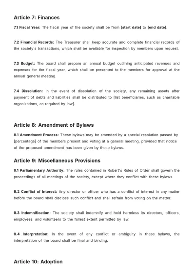 Free Alberta Society Bylaws Template to Edit Online