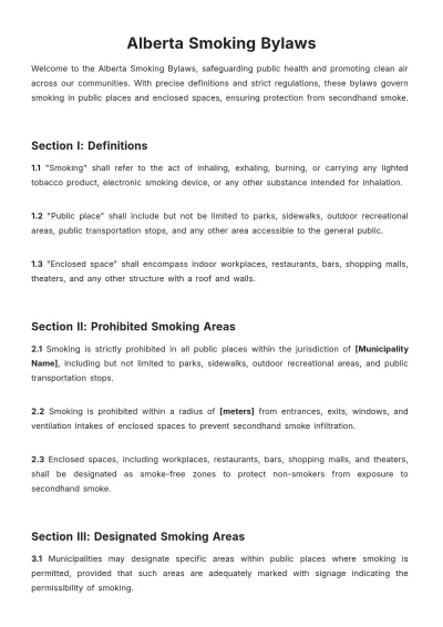 Free Alberta Smoking Bylaws Template to Edit Online