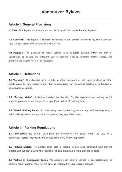 Free Vancouver Bylaws Template to Edit Online