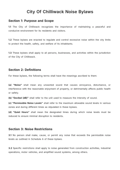 Free City Of Chilliwack Noise Bylaws Template to Edit Online