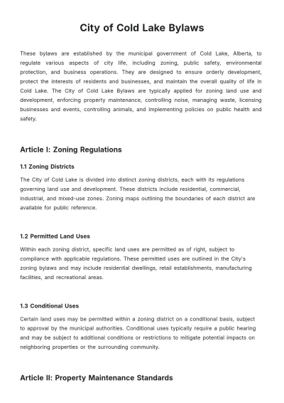 Free City Of Cold Lake Bylaws Template to Edit Online