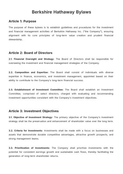Free Berkshire Hathaway Bylaws Template to Edit Online