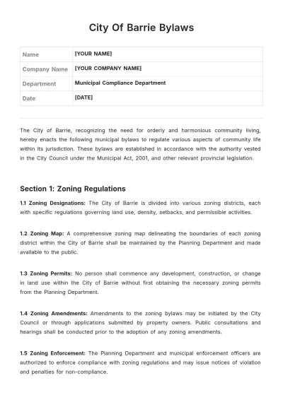 Free City Of Barrie Bylaws Template to Edit Online
