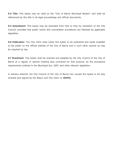 Free City Of Barrie Bylaws Template to Edit Online