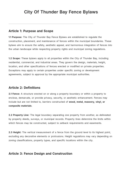 Free City Of Thunder Bay Fence Bylaws Template to Edit Online