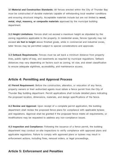 Free City Of Thunder Bay Fence Bylaws Template to Edit Online