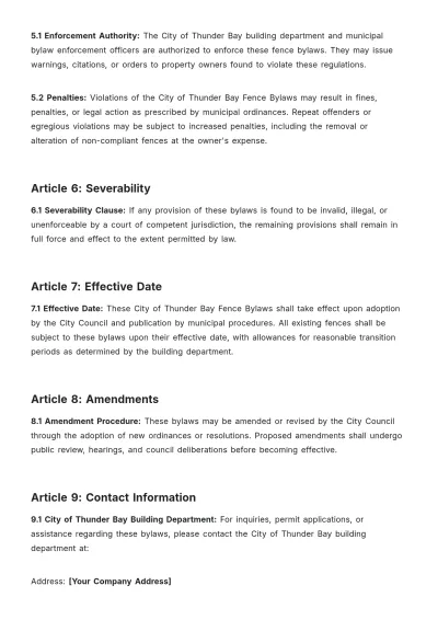 Free City Of Thunder Bay Fence Bylaws Template to Edit Online