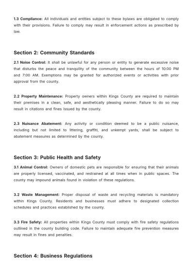 Free Kings County Bylaws Template to Edit Online
