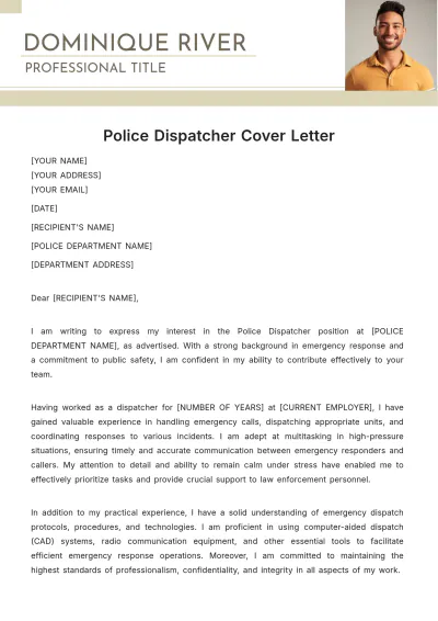 Free Police Dispatcher Cover Letter Template to Edit Online
