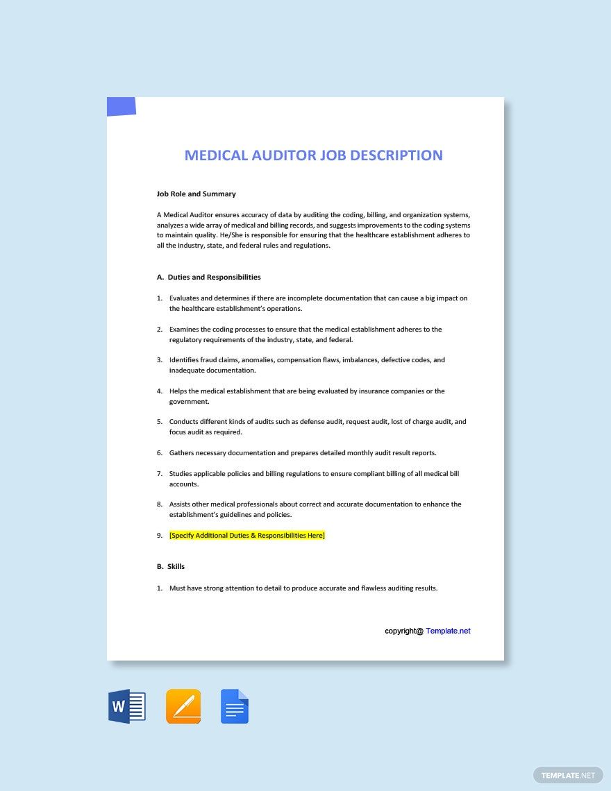 Free Medical Auditor Job Ad and Description Template