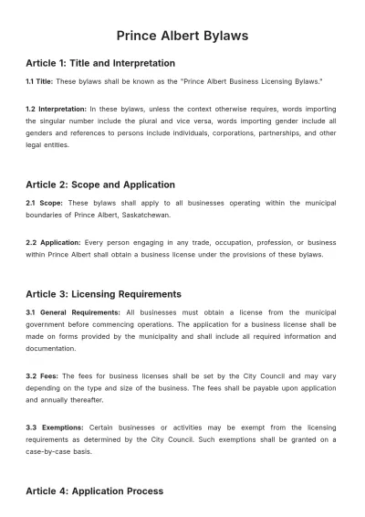 Free Prince Albert Bylaws Template to Edit Online