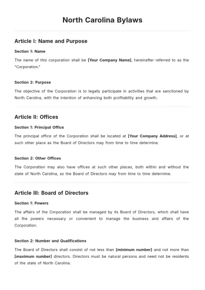 Free North Carolina Bylaws Template to Edit Online