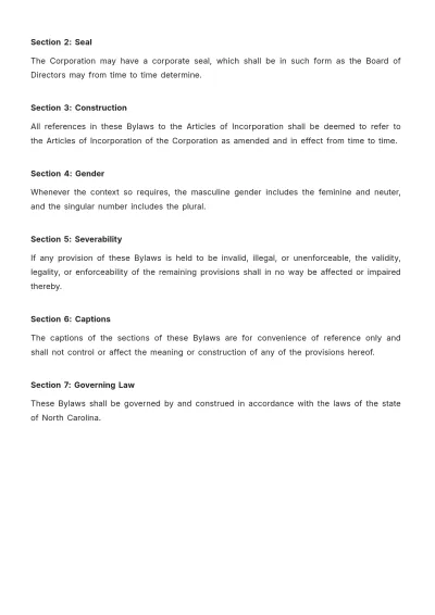 Free North Carolina Bylaws Template to Edit Online