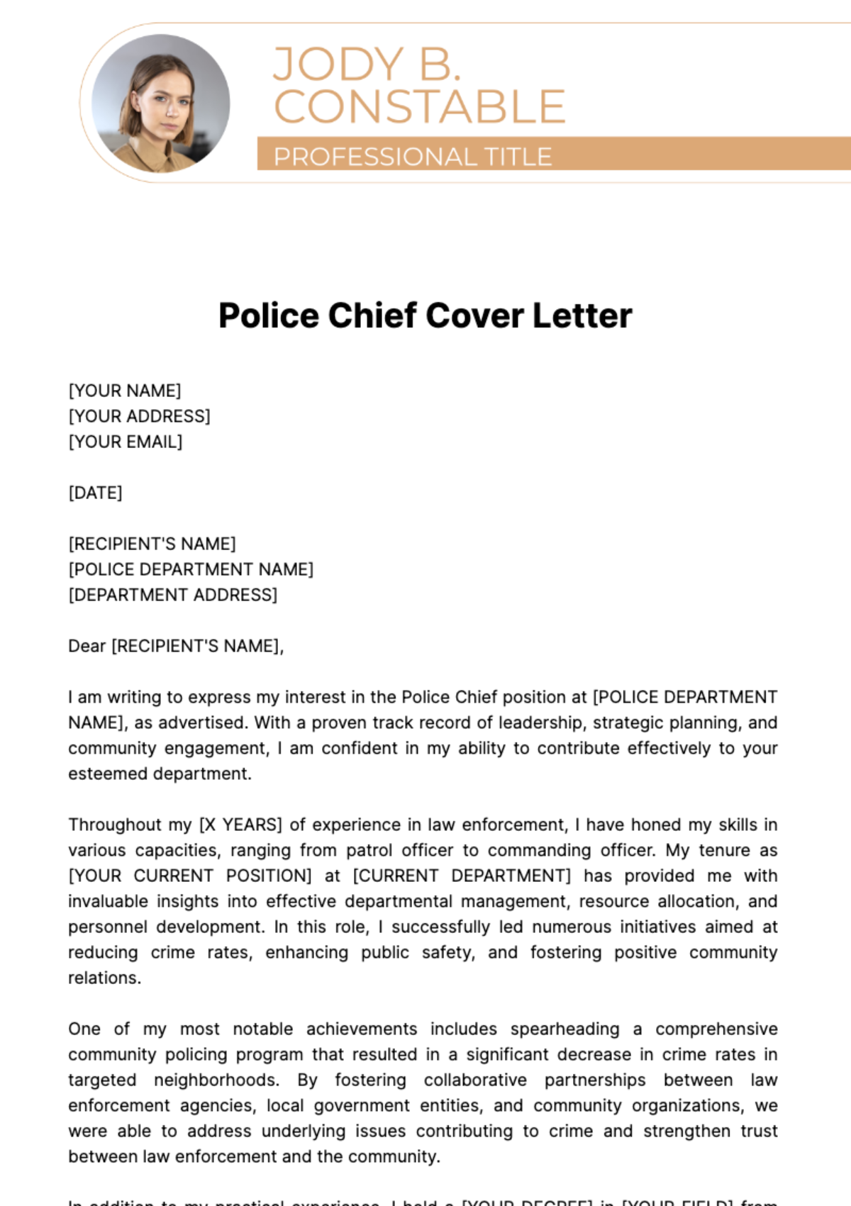 Free Police Chief Cover Letter Template