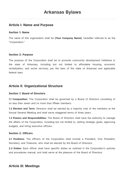Free Arkansas Bylaws Template to Edit Online