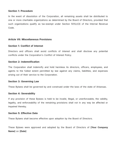 Free Arkansas Bylaws Template to Edit Online