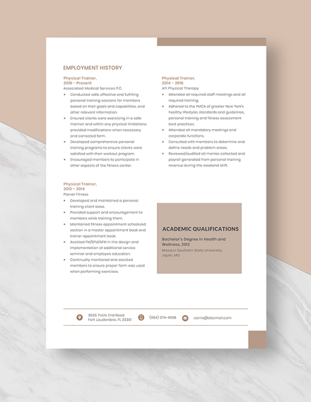 Physical Trainer Resume Template
