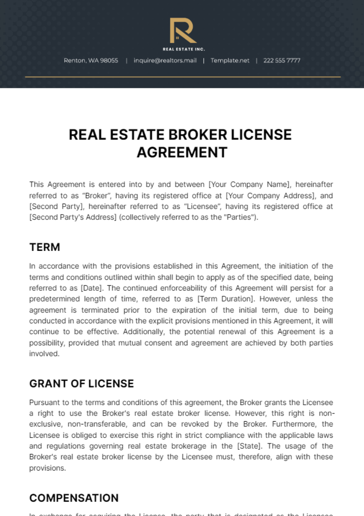 Free Real Estate Broker License Agreement Template