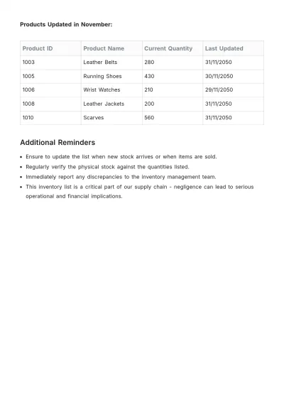 Free Quantity List Template to Edit Online