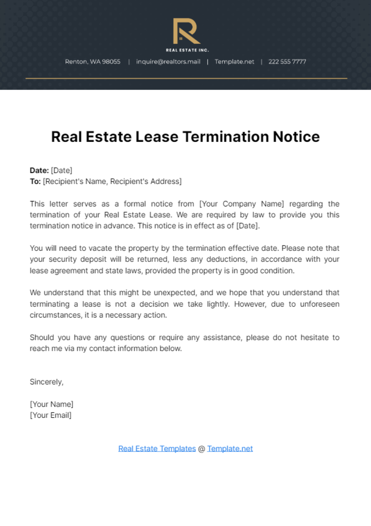 Free Real Estate Lease Termination Notice Template