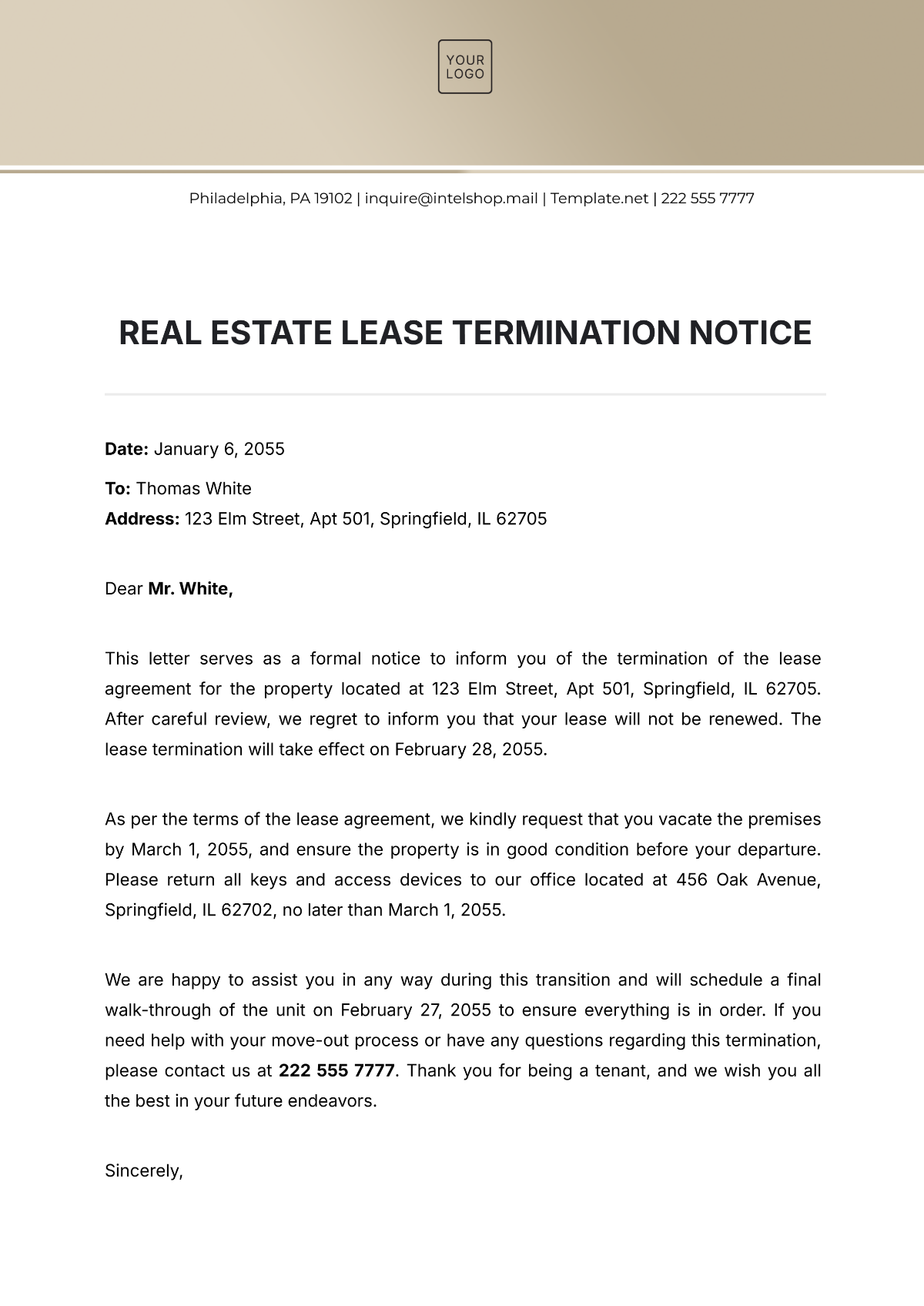 Free Real Estate Lease Termination Notice Template to Edit Online