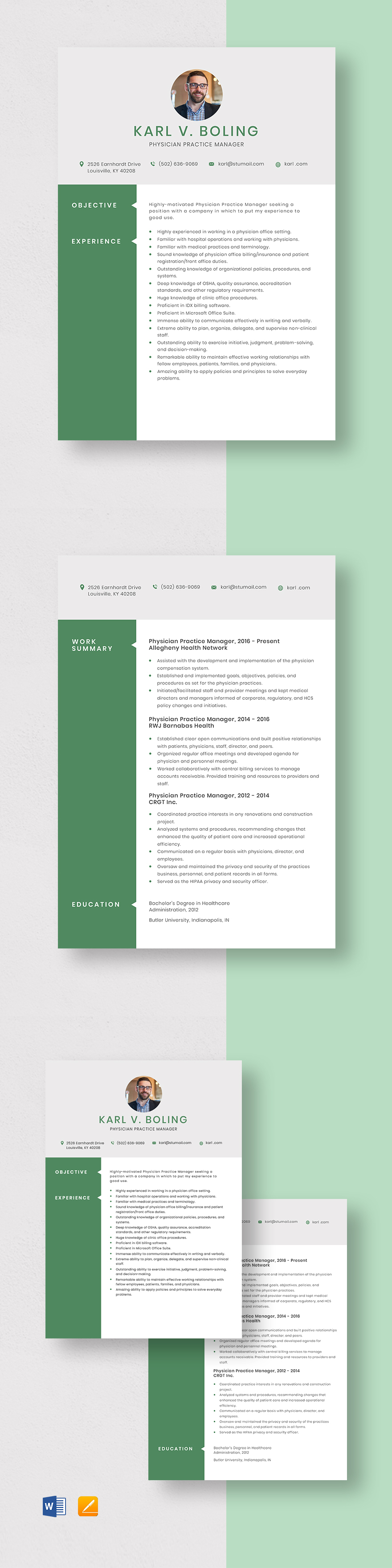 Physician Resume Template Illustrator InDesign Word Apple Pages