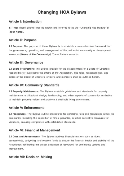 Free Changing Hoa Bylaws Template to Edit Online