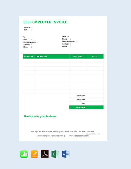 Self Employed Invoice Template Free Pdf Google Docs Google Sheets Excel Word Template Net