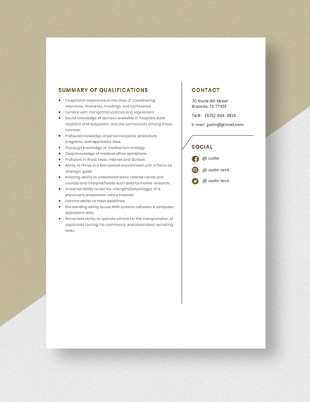 Physician Recruiter Resume Template