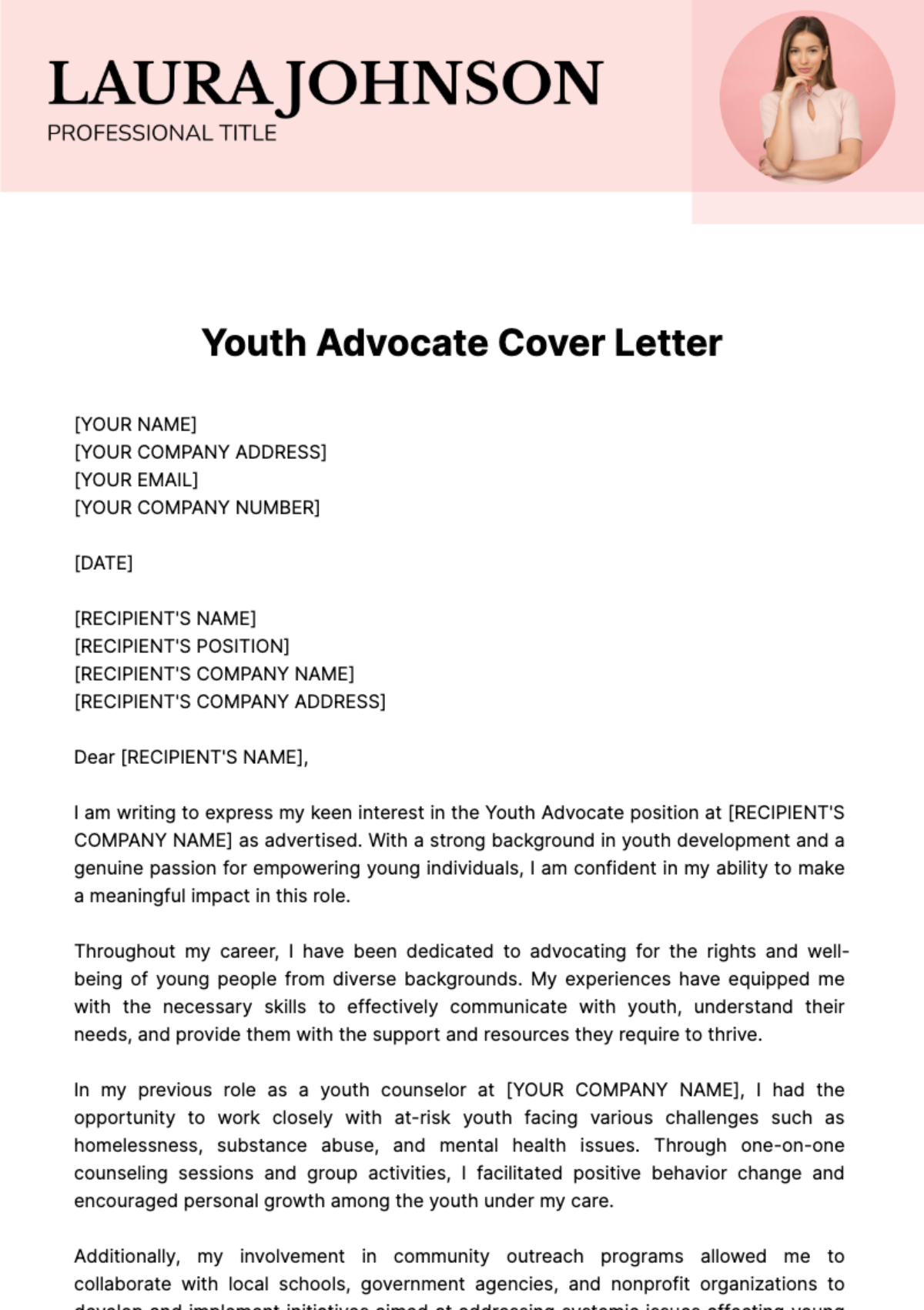 Free Youth Advocate Cover Letter Template