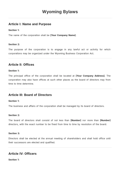 Free Wyoming Bylaws Template to Edit Online