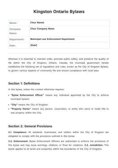 Free Kingston Ontario Bylaws Template to Edit Online