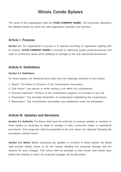 Free Illinois Condo Bylaws Template to Edit Online