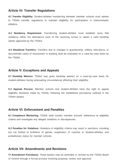 Free Tssaa(Tennessee Secondary School Athletic Association) Bylaws Template to Edit Online