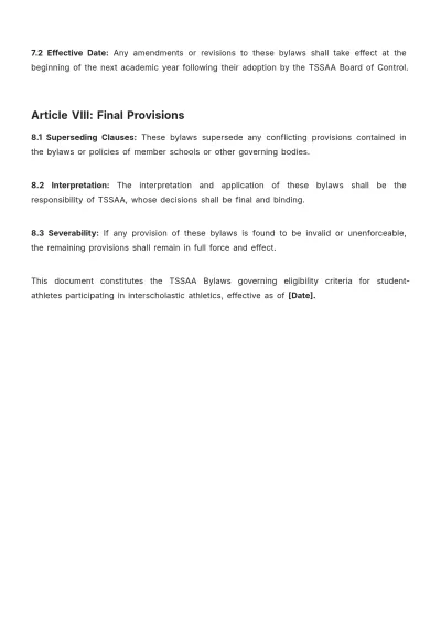 Free Tssaa(Tennessee Secondary School Athletic Association) Bylaws Template to Edit Online