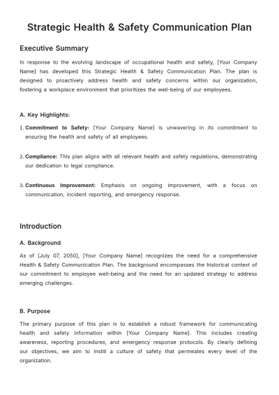 Free Strategic Health & Safety Communication Plan Template to Edit Online