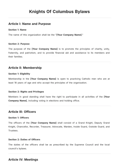 Free Knights Of Columbus Bylaws Template to Edit Online