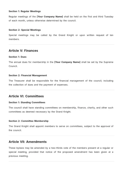 Free Knights Of Columbus Bylaws Template to Edit Online