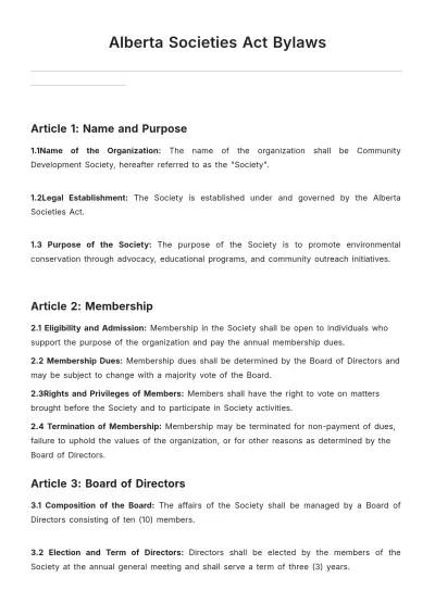 Free Alberta Societies Act Bylaws Template to Edit Online