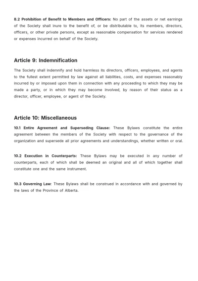 Free Alberta Societies Act Bylaws Template to Edit Online